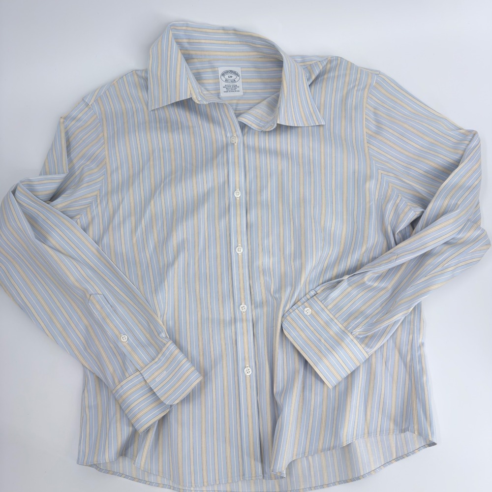 Brooks Brothers Button Down Shirt Classic Y2K Women 12P Blue Yellow Striped Top